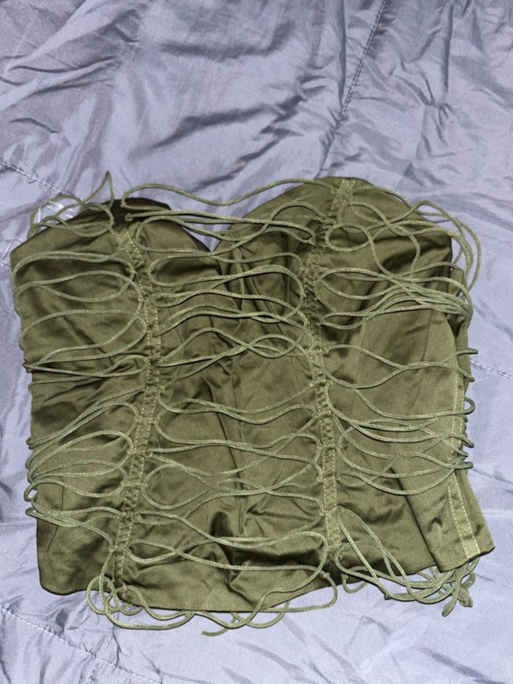Fashion Nova Olive Green Strapless Ruched Crop Top